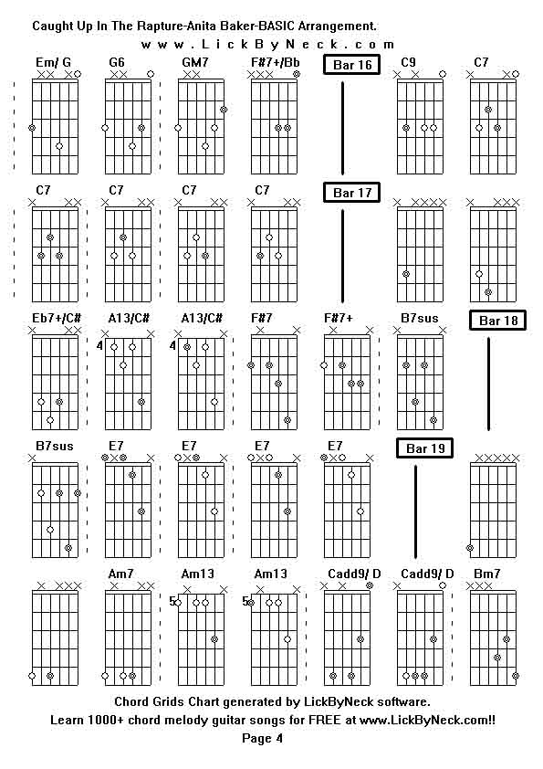 Chord Grids Chart of chord melody fingerstyle guitar song-Caught Up In The Rapture-Anita Baker-BASIC Arrangement,generated by LickByNeck software.